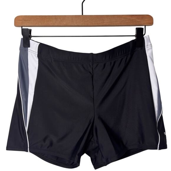 SPEEDO BLACK WHITE GREY SWIMMING STRETCHY WOMEN SHORTS SIZE LARGE - Picture 1 of 5